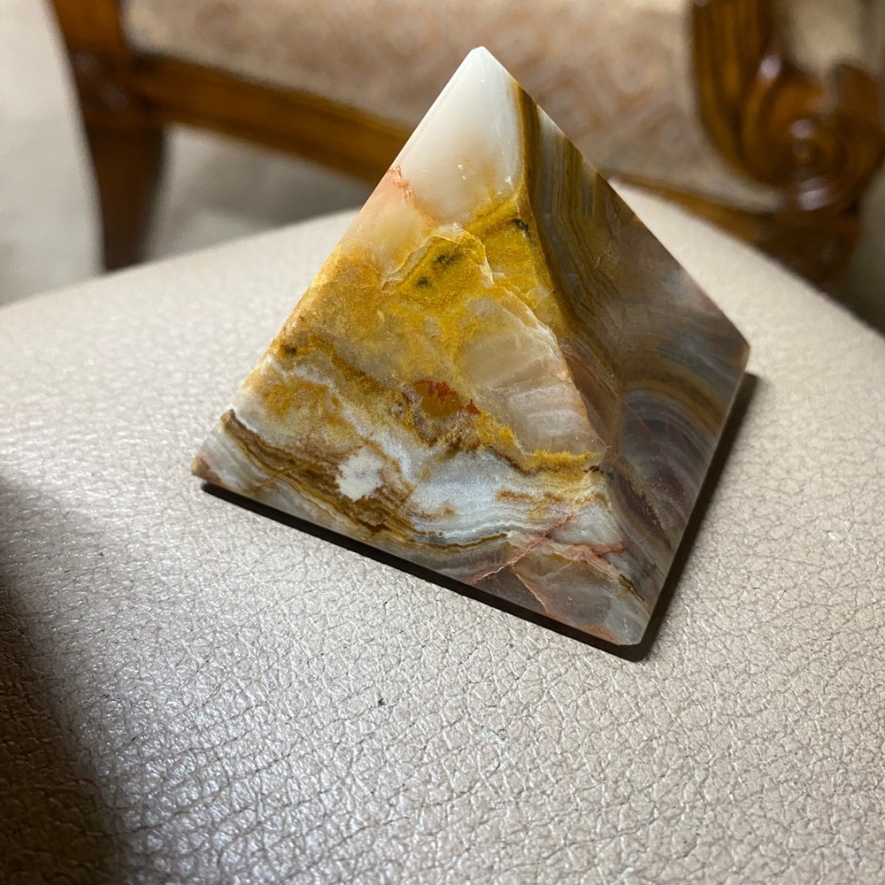 Pyramid Stone Onyx (Banded Calcite) Decorative Collectors Piece Focus on Energy